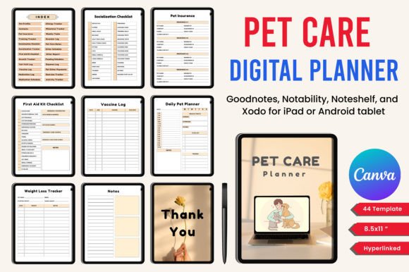 Download Hyperlink Pet Care Planner Canva - Care Collection